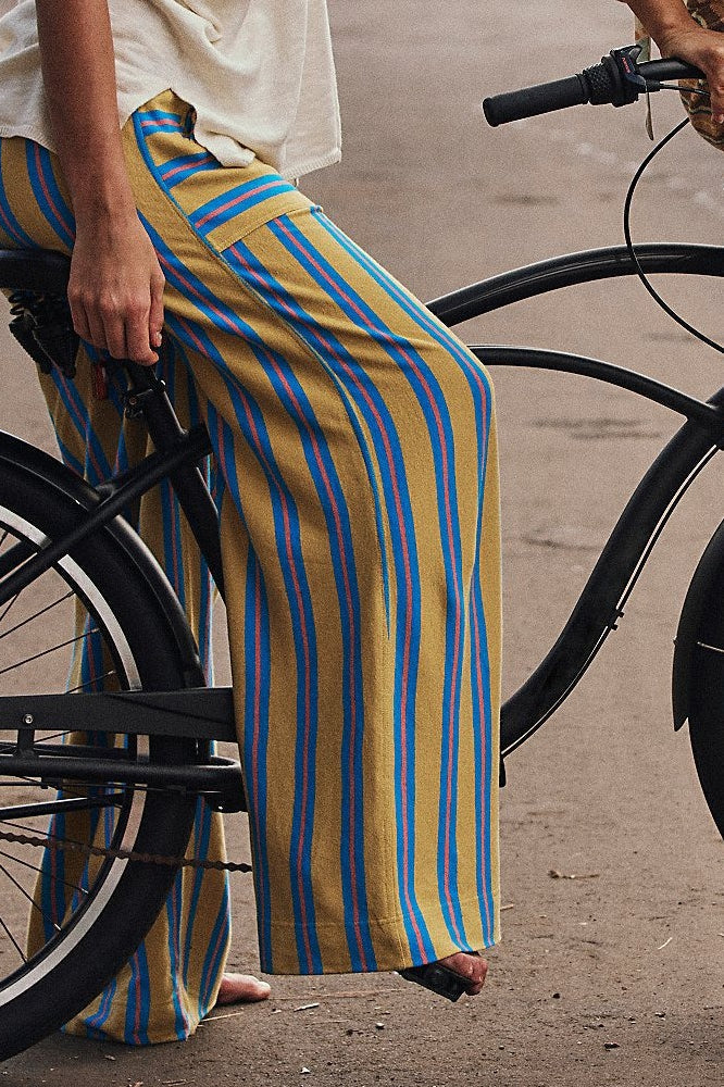 Beach Style Striped Drawstring Wide Leg Pants - Image 2
