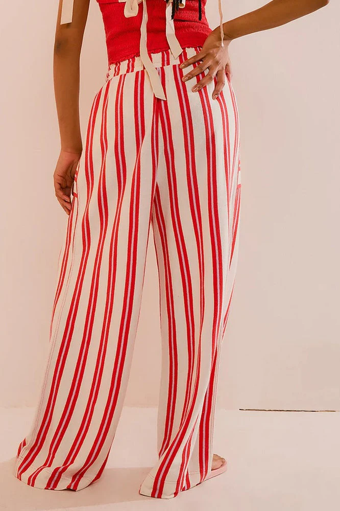 Beach Style Striped Drawstring Wide Leg Pants - Image 6