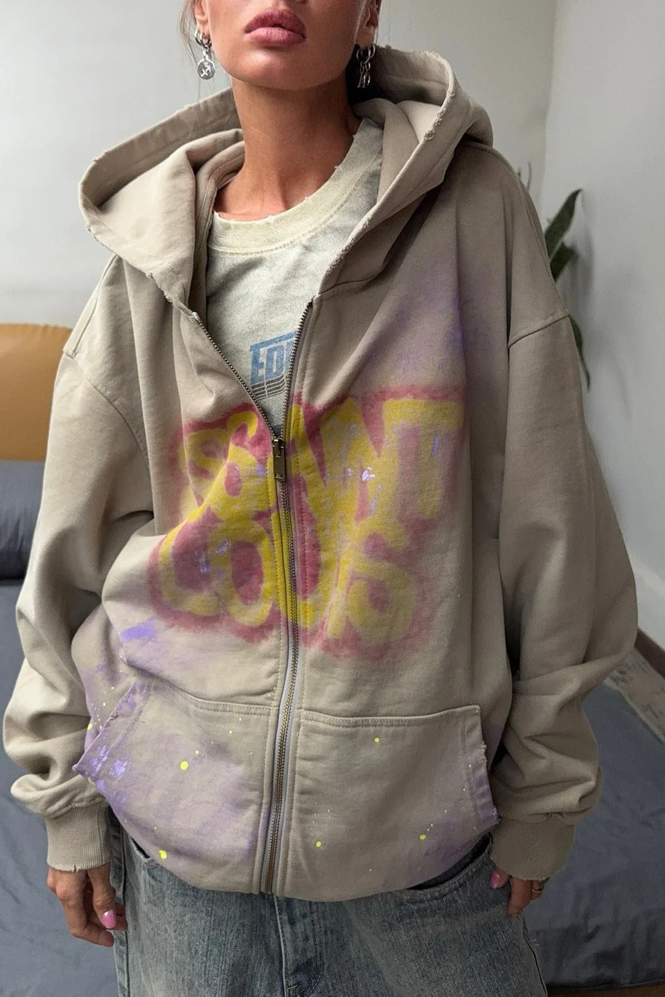 Vintage Street Style Zip Up Hoodie - Image 3