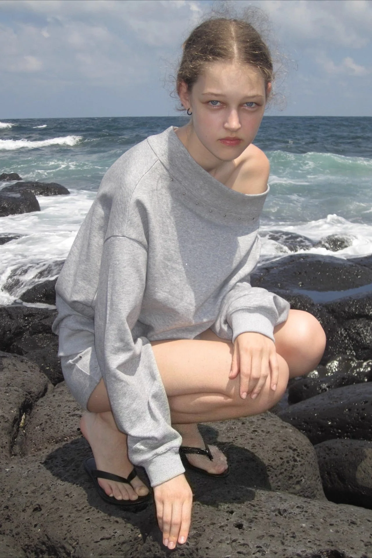 Studded Off Shoulder Long Sleeve Sweatshirt - Image 2
