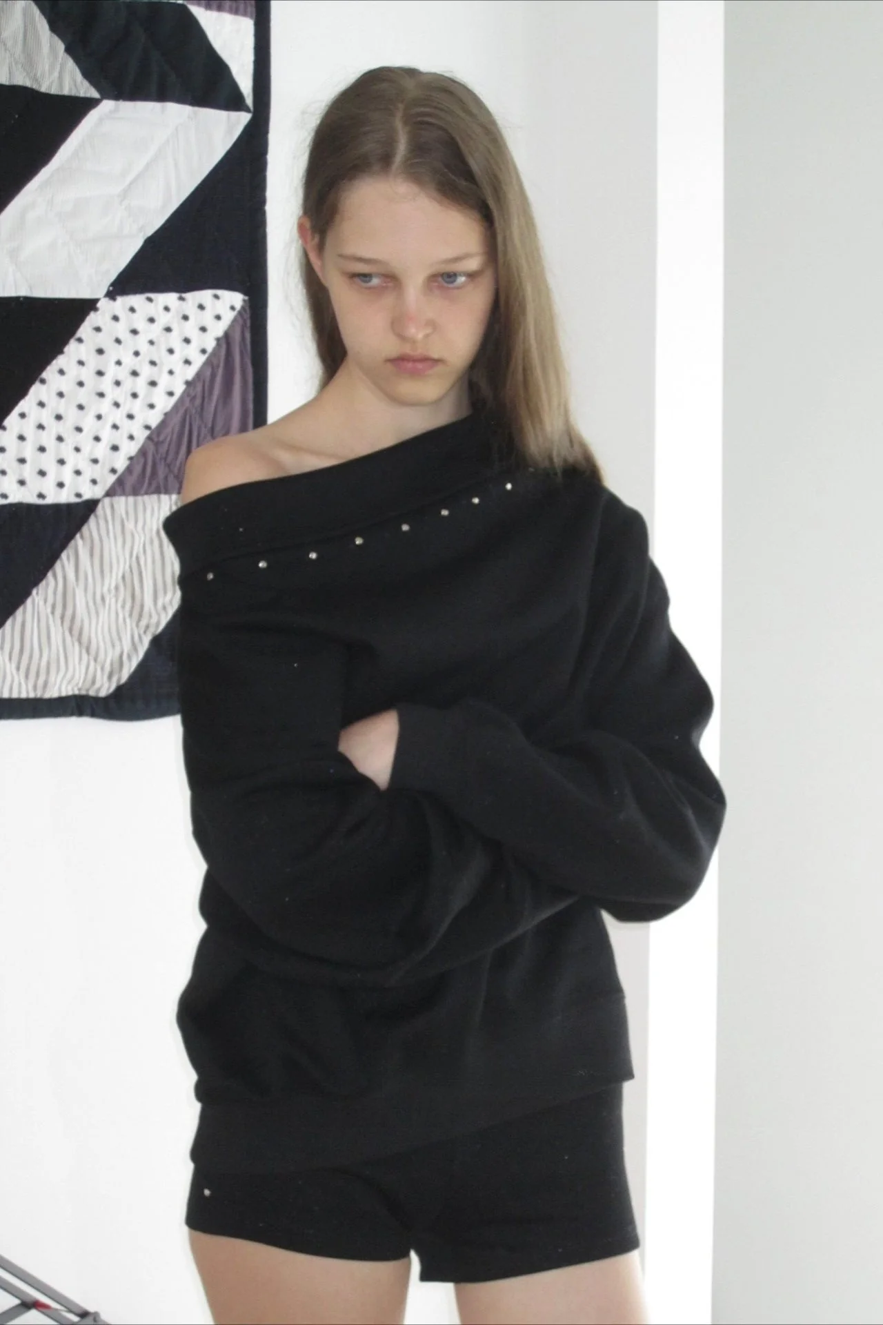 Studded Off Shoulder Long Sleeve Sweatshirt - Image 3