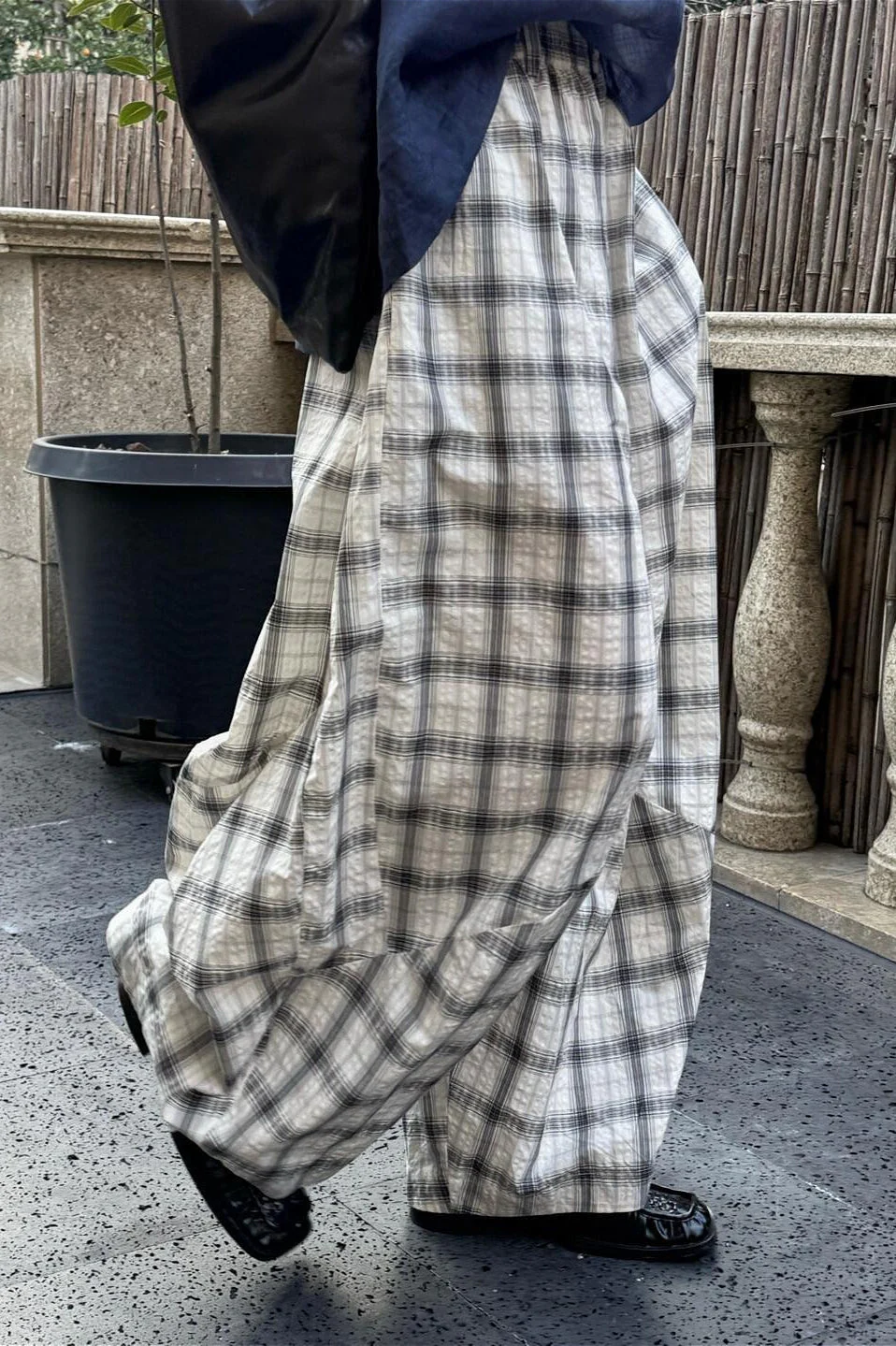 Casual Plaid Ruched Wide Leg Pants - Image 2