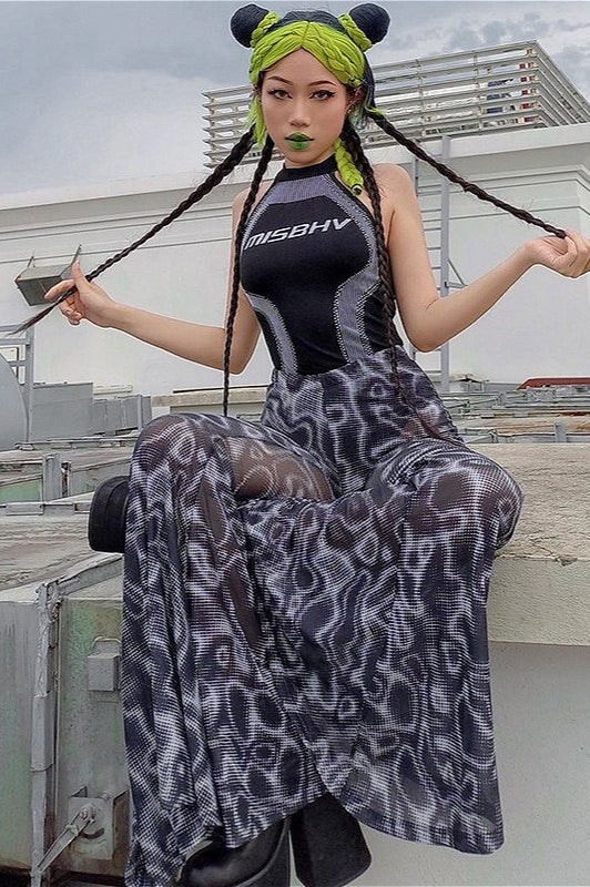 Floral High Waist Mesh Flare Pants - Image 2