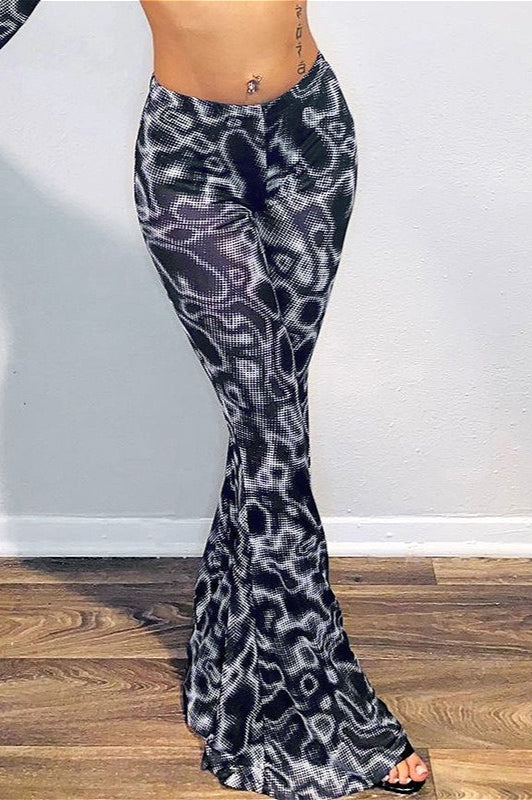 Floral High Waist Mesh Flare Pants - Image 4