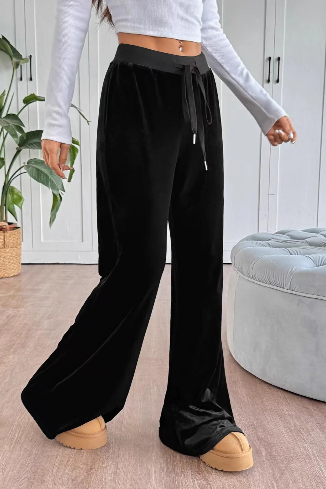 High Waist Velvet Flare Pants - Image 3