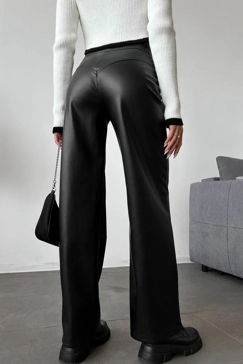 Leather Patchwork Casual Pants - Image 2