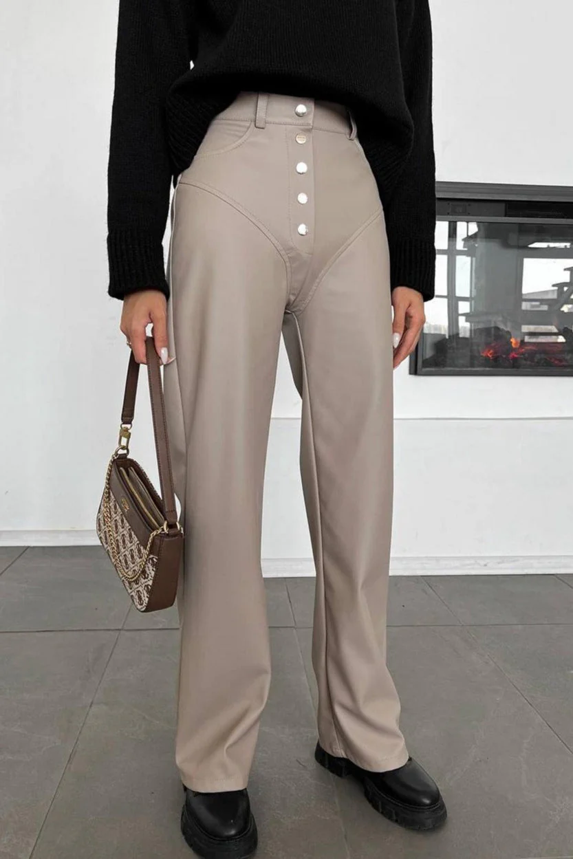 Leather Patchwork Casual Pants - Image 4