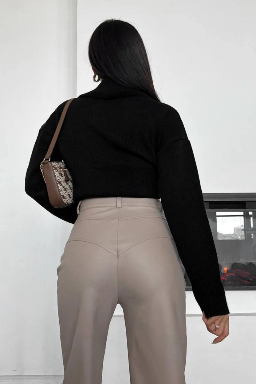 Leather Patchwork Casual Pants - Image 6