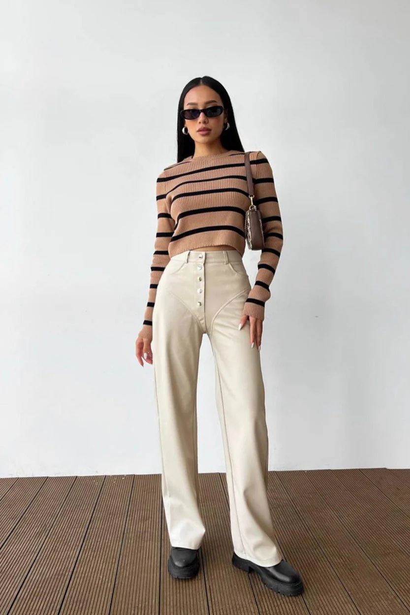 Leather Patchwork Casual Pants - Image 7