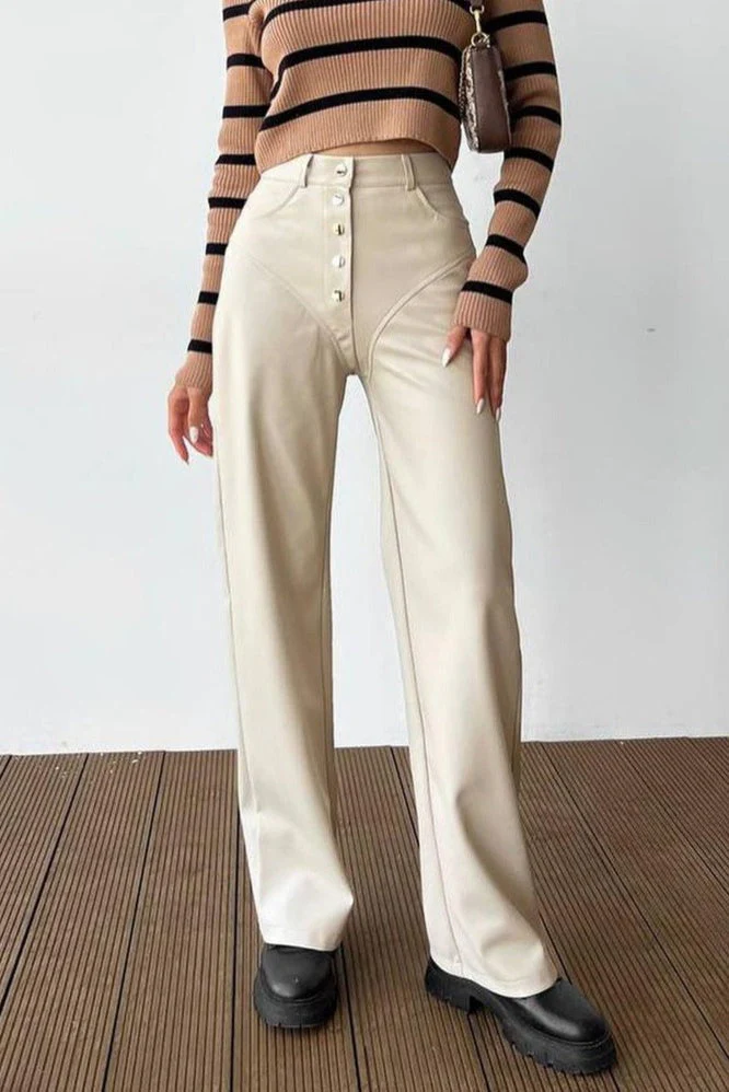 Leather Patchwork Casual Pants - Image 8