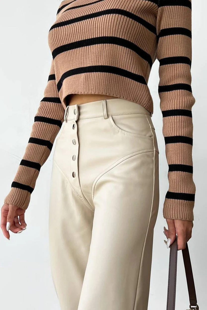 Leather Patchwork Casual Pants - Image 9