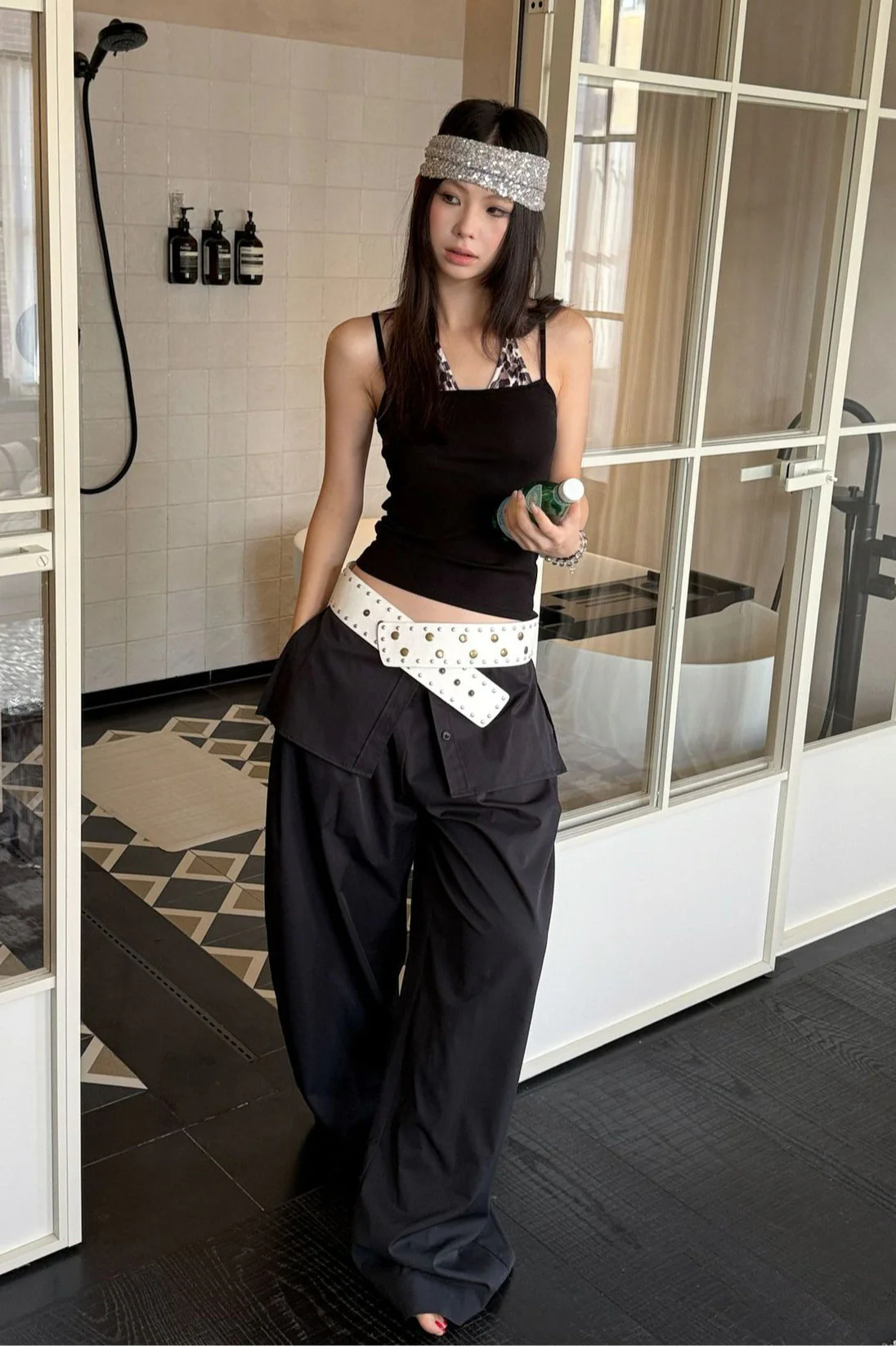Street Style Loose Fit Spliced Wide Leg Pants - Image 4