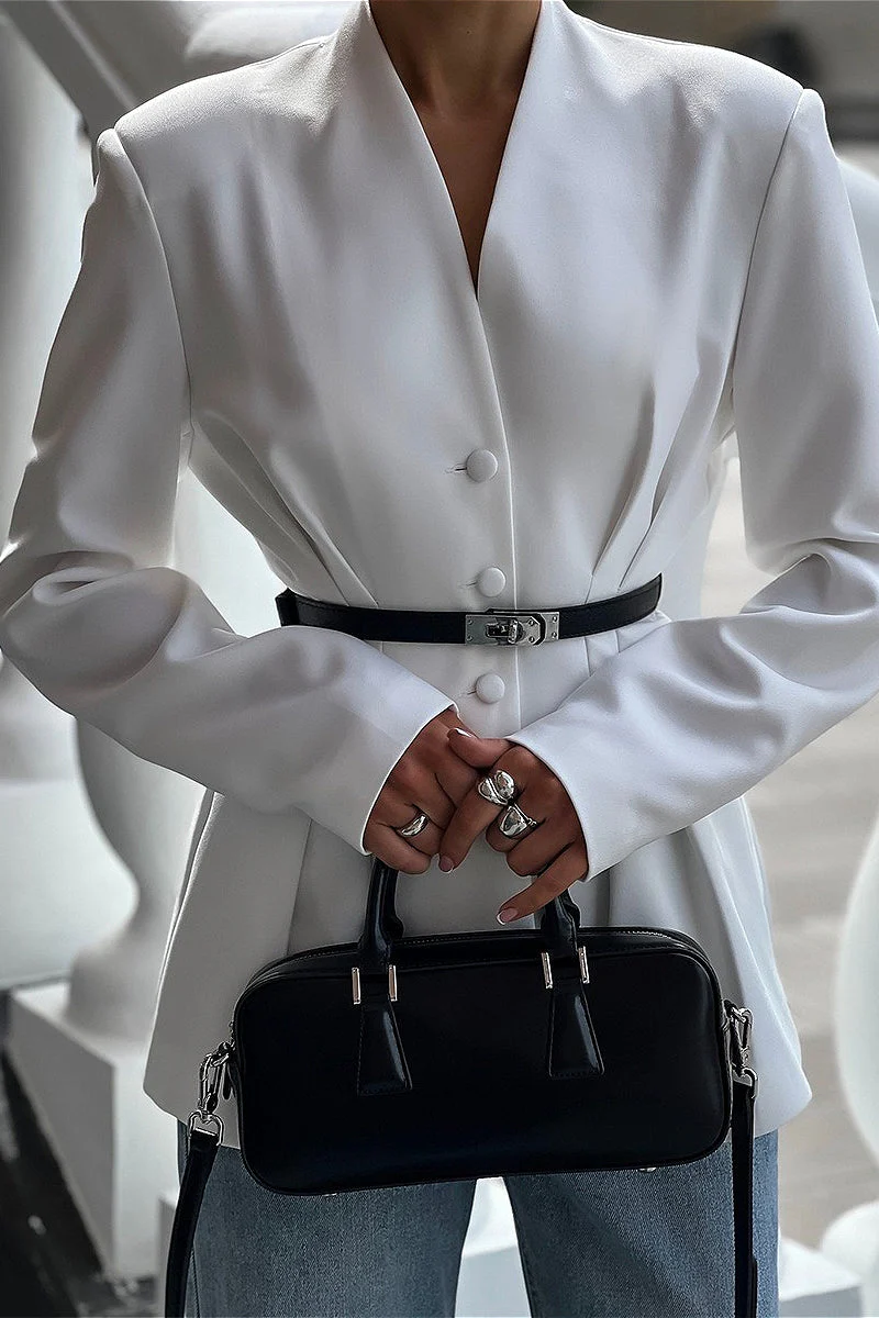 V Neck Waist Cinched Blazer - Image 5