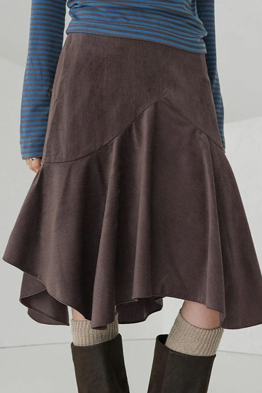 Retro Brown High Waist Asymmetrical Skirt - Image 3