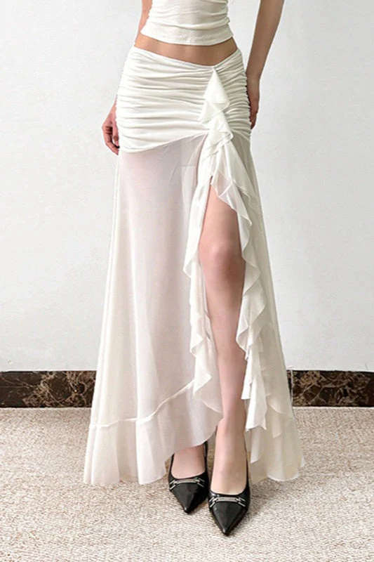 Mesh Panel Ruffle Tie Detail Maxi Skirt - Image 2