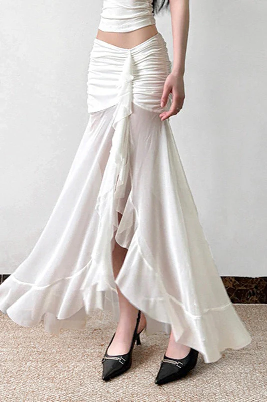 Mesh Panel Ruffle Tie Detail Maxi Skirt - Image 3