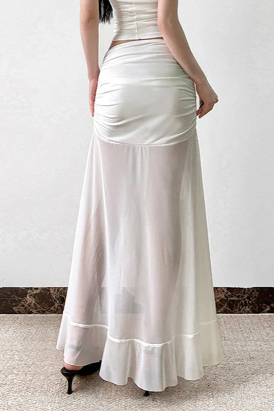 Mesh Panel Ruffle Tie Detail Maxi Skirt - Image 4