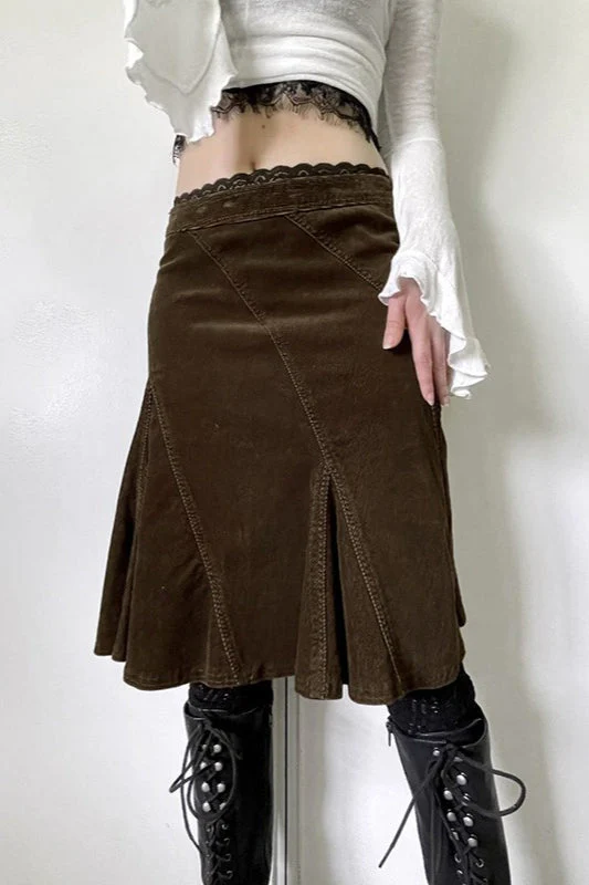 Vintage Lace Trim Colorblock A-Line Skirt - Image 2