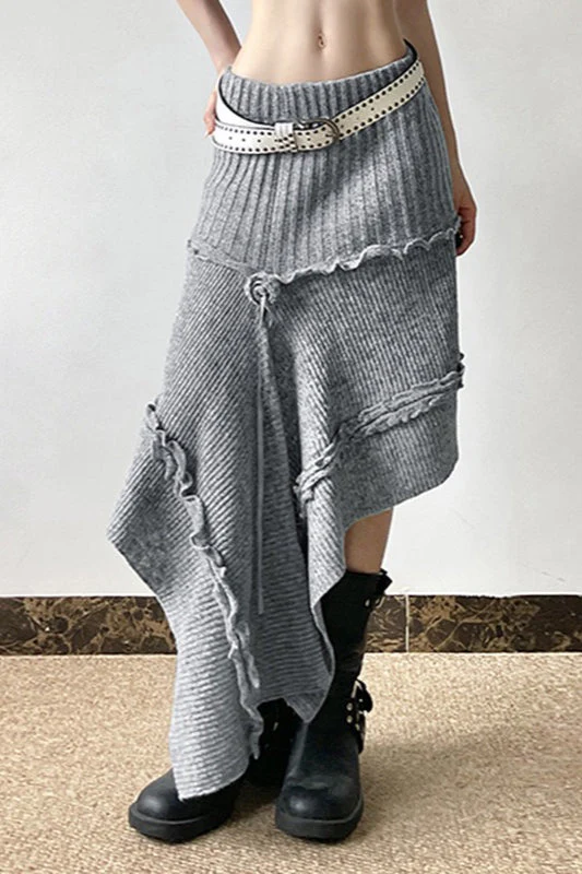 High Waist Asymmetrical Knit Skirt - Image 2