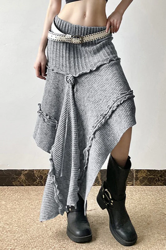 High Waist Asymmetrical Knit Skirt - Image 3