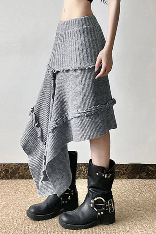 High Waist Asymmetrical Knit Skirt - Image 4