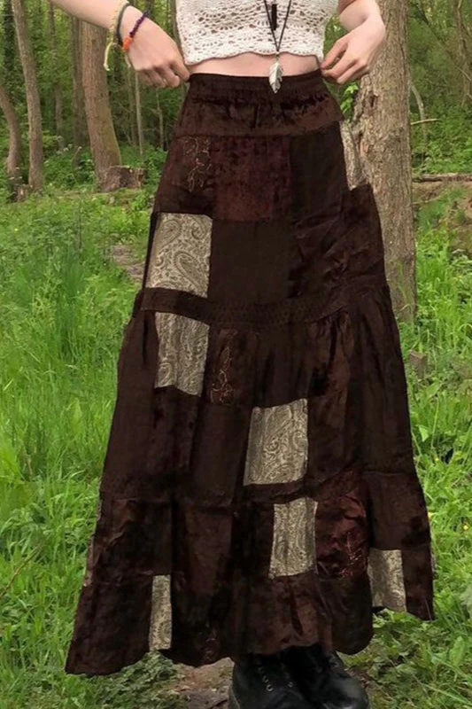 Print Velvet A-Line Skirt - Image 3