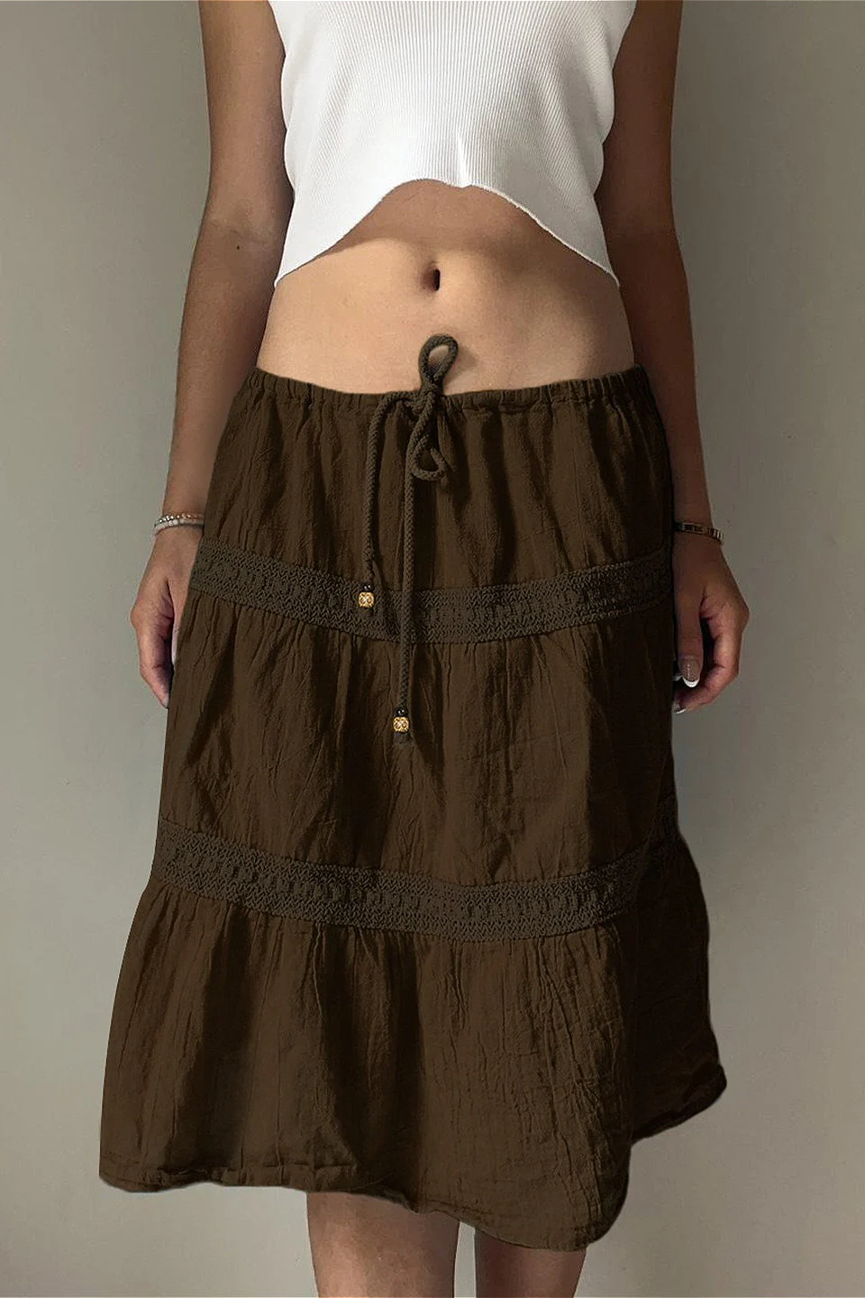 Vintage Brown Pleated A-Line Skirt - Image 2