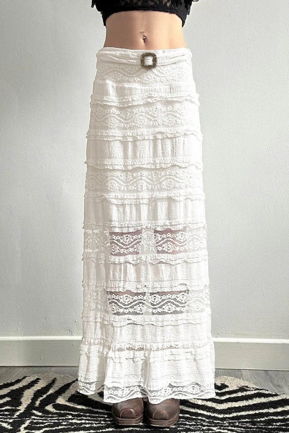 Sexy Sheer Lace Low-Waist Maxi Skirt - Image 2