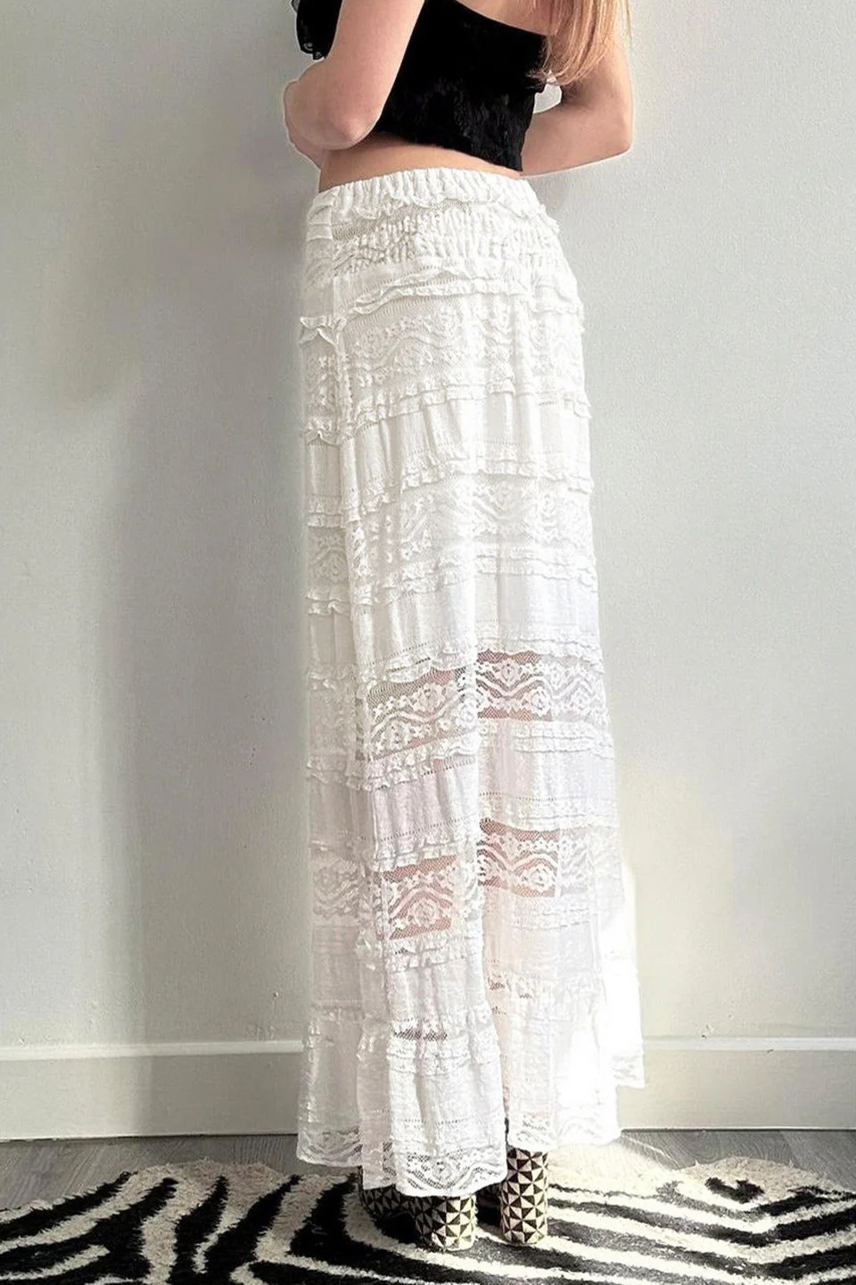 Sexy Sheer Lace Low-Waist Maxi Skirt - Image 3