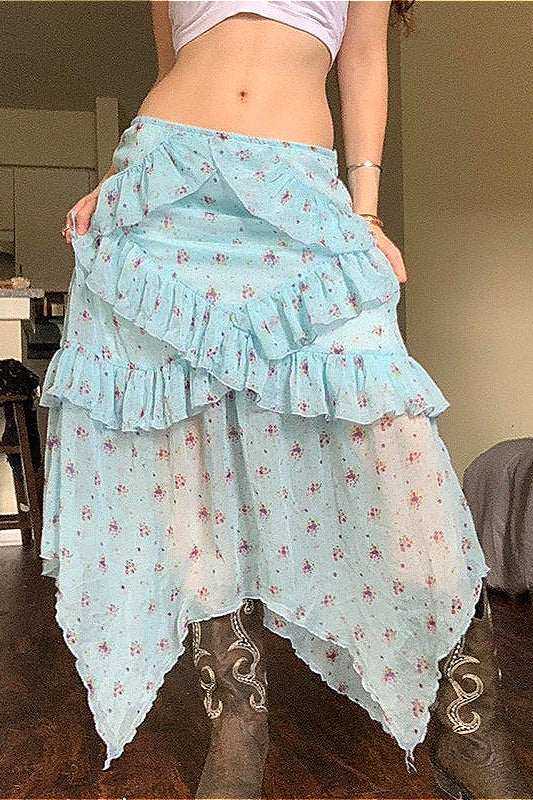 Floral Mesh Low-Waist Asymmetrical Skirt - Image 2
