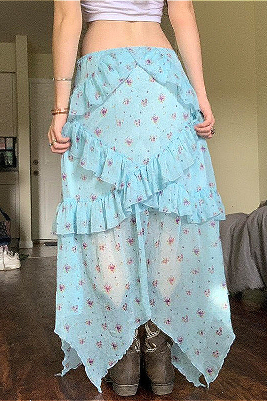 Floral Mesh Low-Waist Asymmetrical Skirt - Image 4