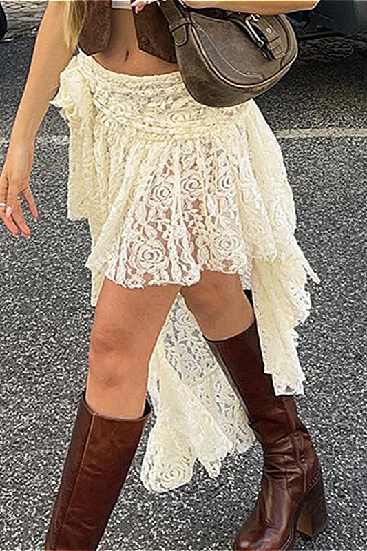 Rose Lace Asymmetrical Mini Skirt - Image 2