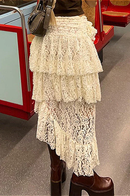 Rose Lace Asymmetrical Mini Skirt - Image 4