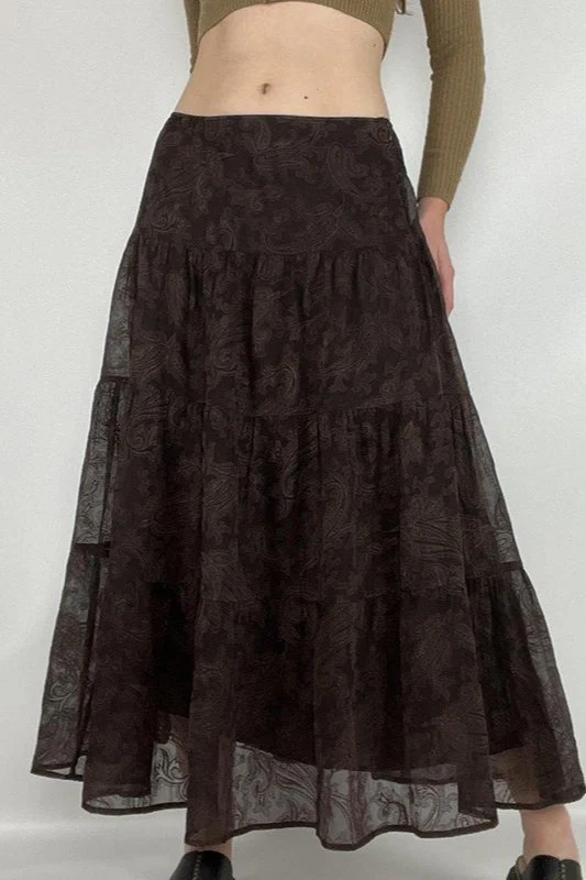 Brown Mesh A-Line Maxi Skirt - Image 2