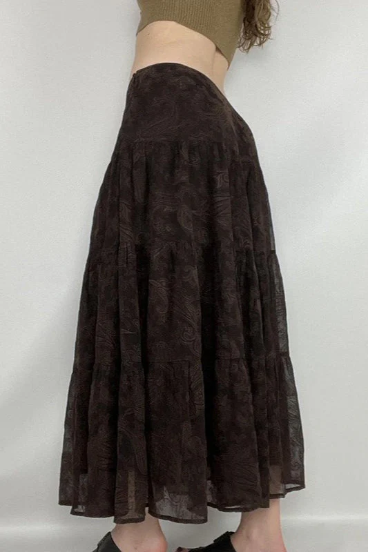 Brown Mesh A-Line Maxi Skirt - Image 3