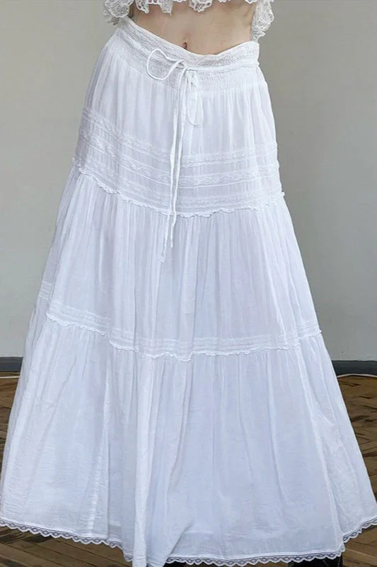 Drawstring Waist White Maxi Skirt - Image 2