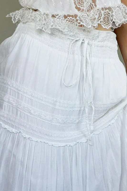 Drawstring Waist White Maxi Skirt - Image 3