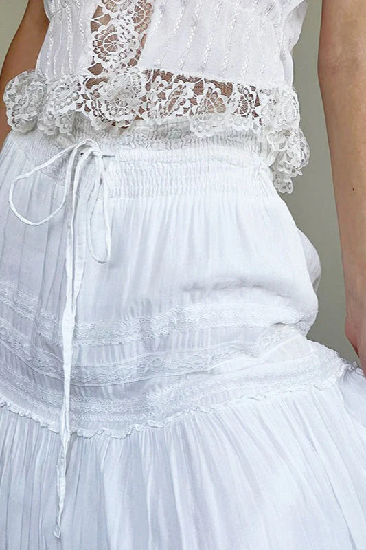 Drawstring Waist White Maxi Skirt - Image 4