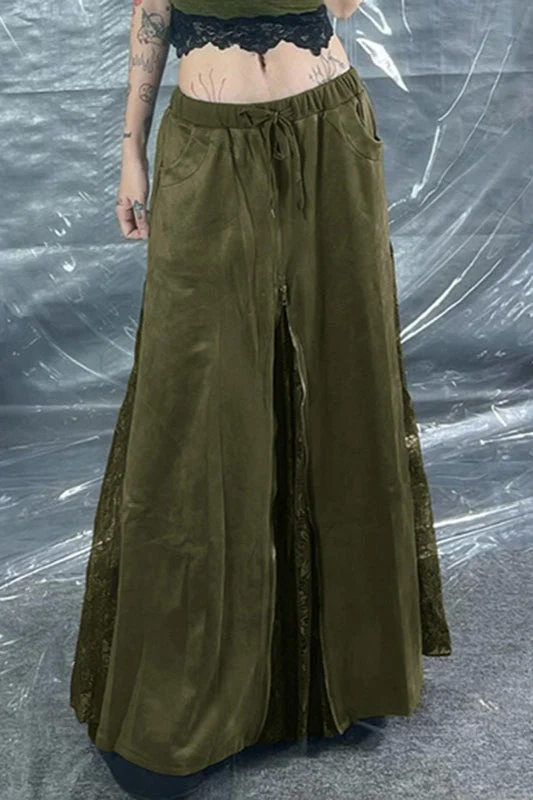 Lace and Zipper Detail High-Waist Maxi Skirt - Image 2