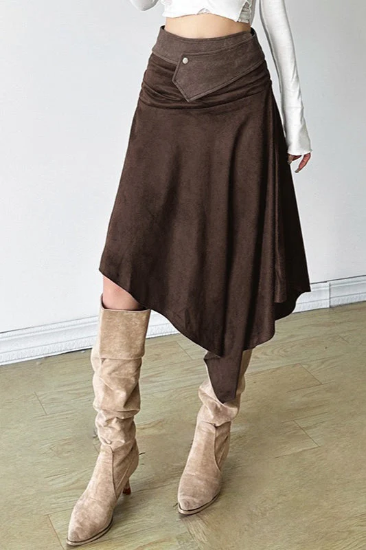 Solid Color Asymmetrical Midi Skirt - Image 3