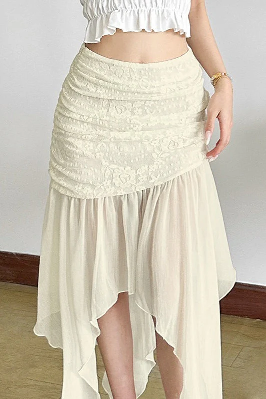 High Waist Mesh Asymmetrical Skirt - Image 2