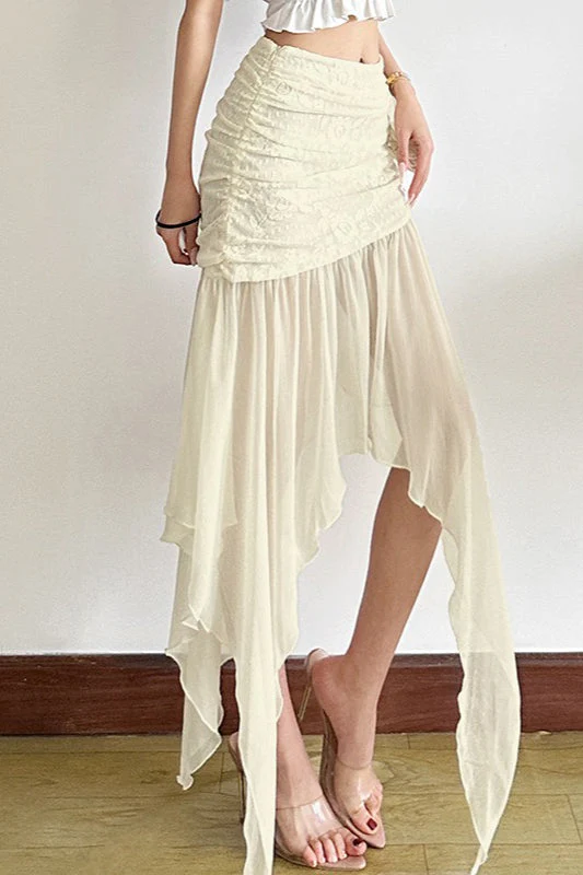 High Waist Mesh Asymmetrical Skirt - Image 3