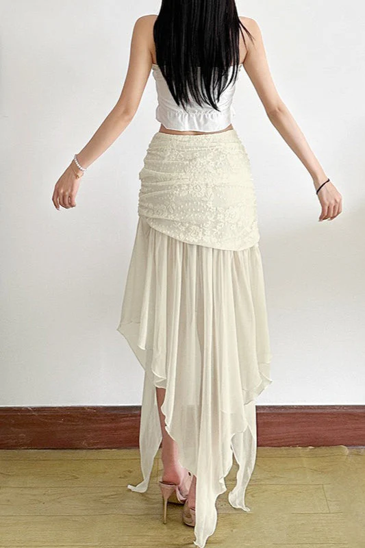 High Waist Mesh Asymmetrical Skirt - Image 4