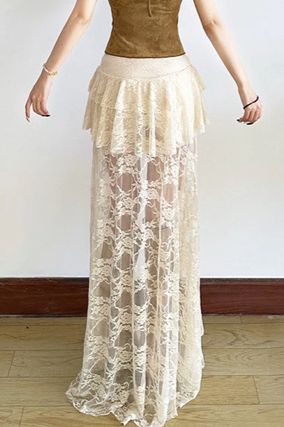 Lace Mesh High Waist Slit Skirt - Image 3