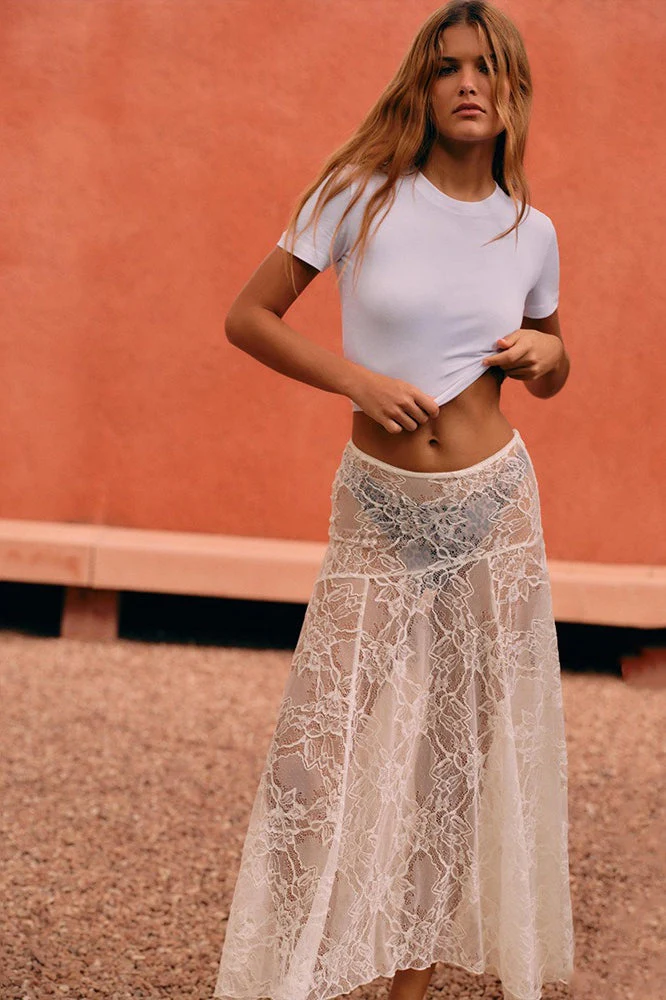 Sheer Floral Lace Maxi Skirt - Image 2