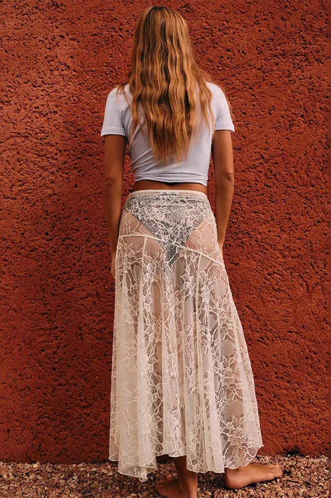 Sheer Floral Lace Maxi Skirt - Image 3