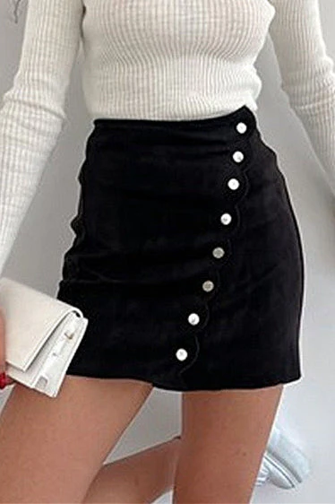 Button Front Velvet Bodycon Skirt - Image 2