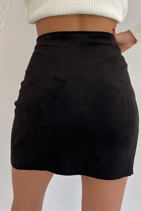 Button Front Velvet Bodycon Skirt - Image 3
