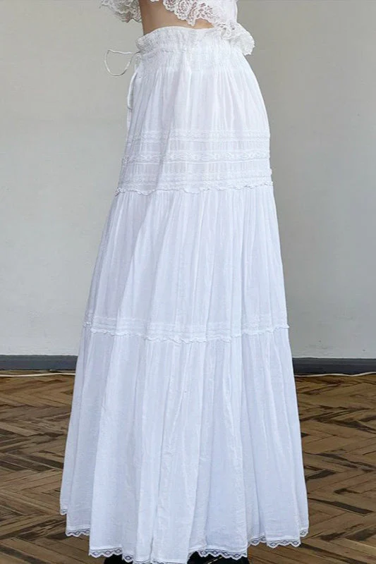 Boho Pleated Drawstring Maxi Skirt - Image 3