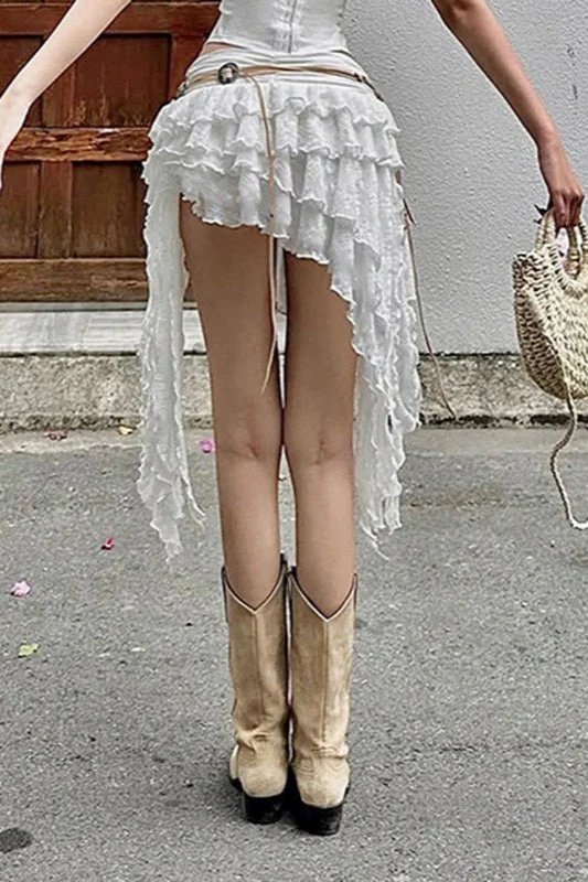 Lace Appliqué Asymmetrical Mini Skirt - Image 3